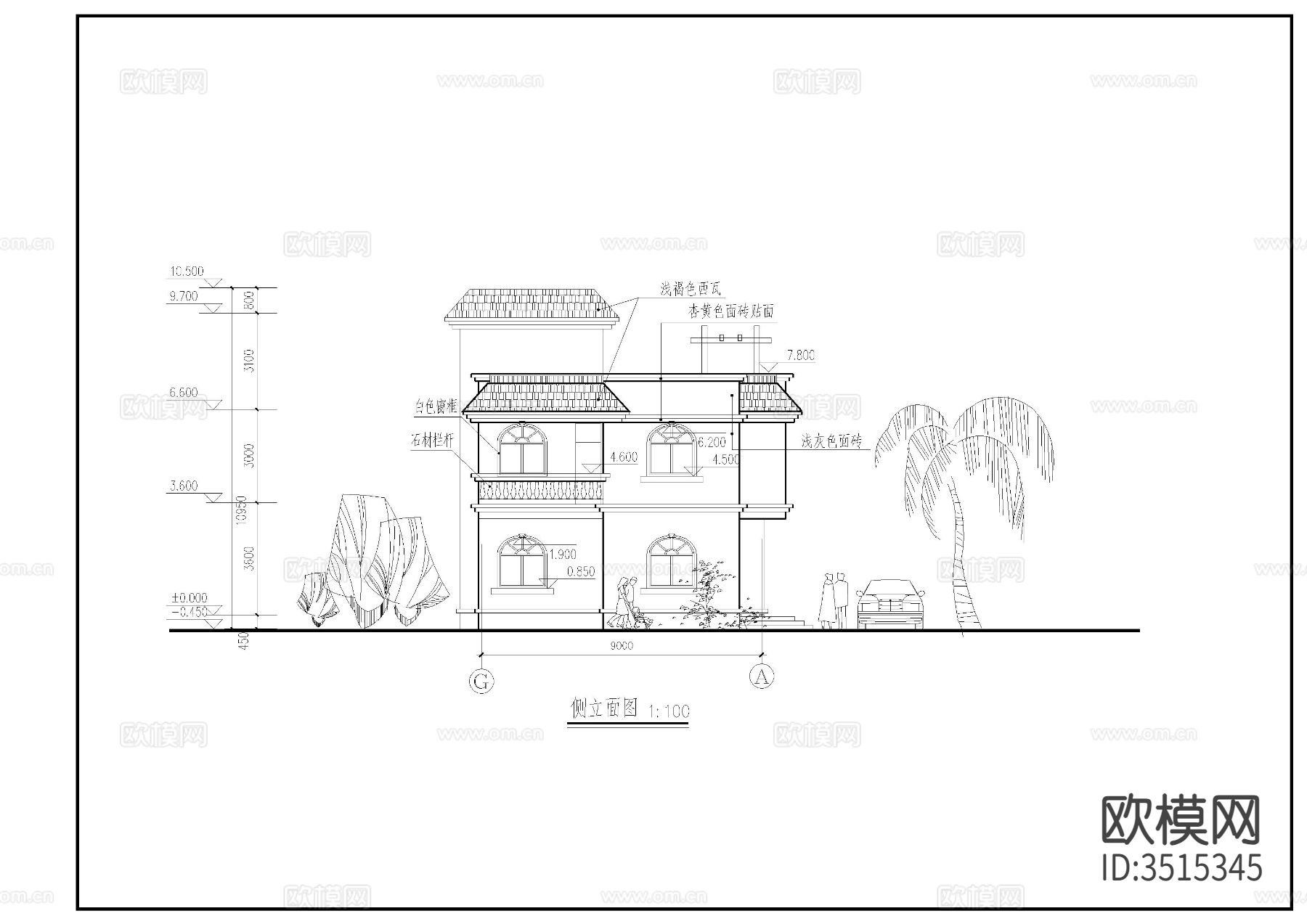 两层别墅建施图cad施工图下载（渲染图4）