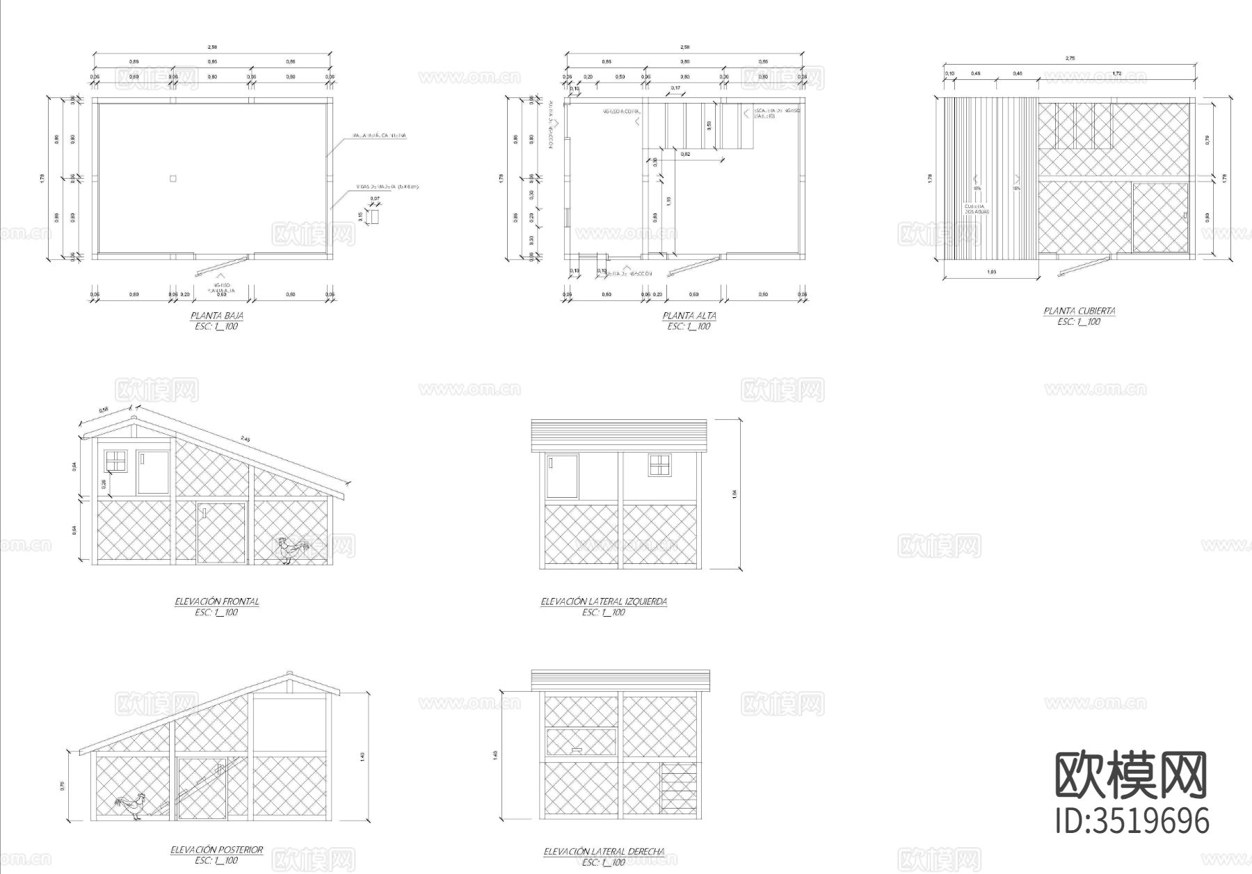 鸡舍CAD大样图下载（渲染图4）