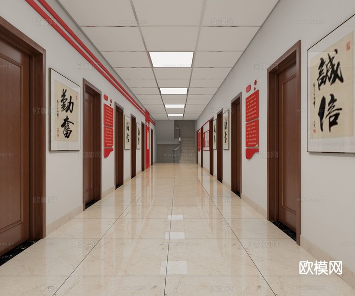 办公室走廊 过道3d模型下载