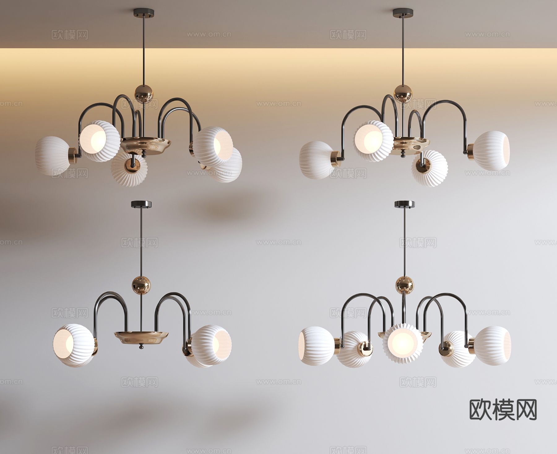 法式吊灯 多头吊灯3d模型下载（渲染图1）