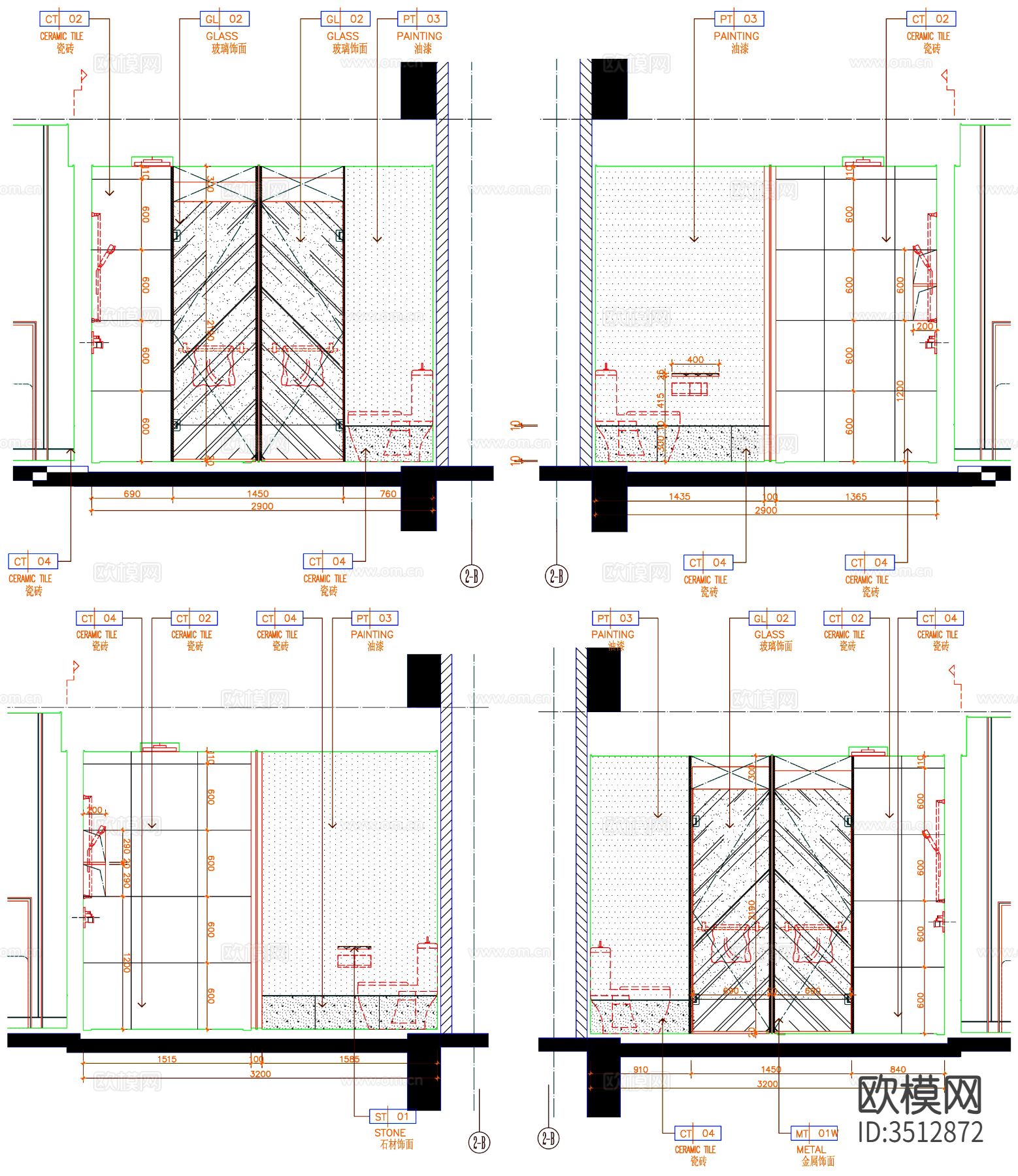 酒店卫生间 卫生间 公共卫生间 工装卫生间 卫生间装修cad施工图下载（渲染图2）