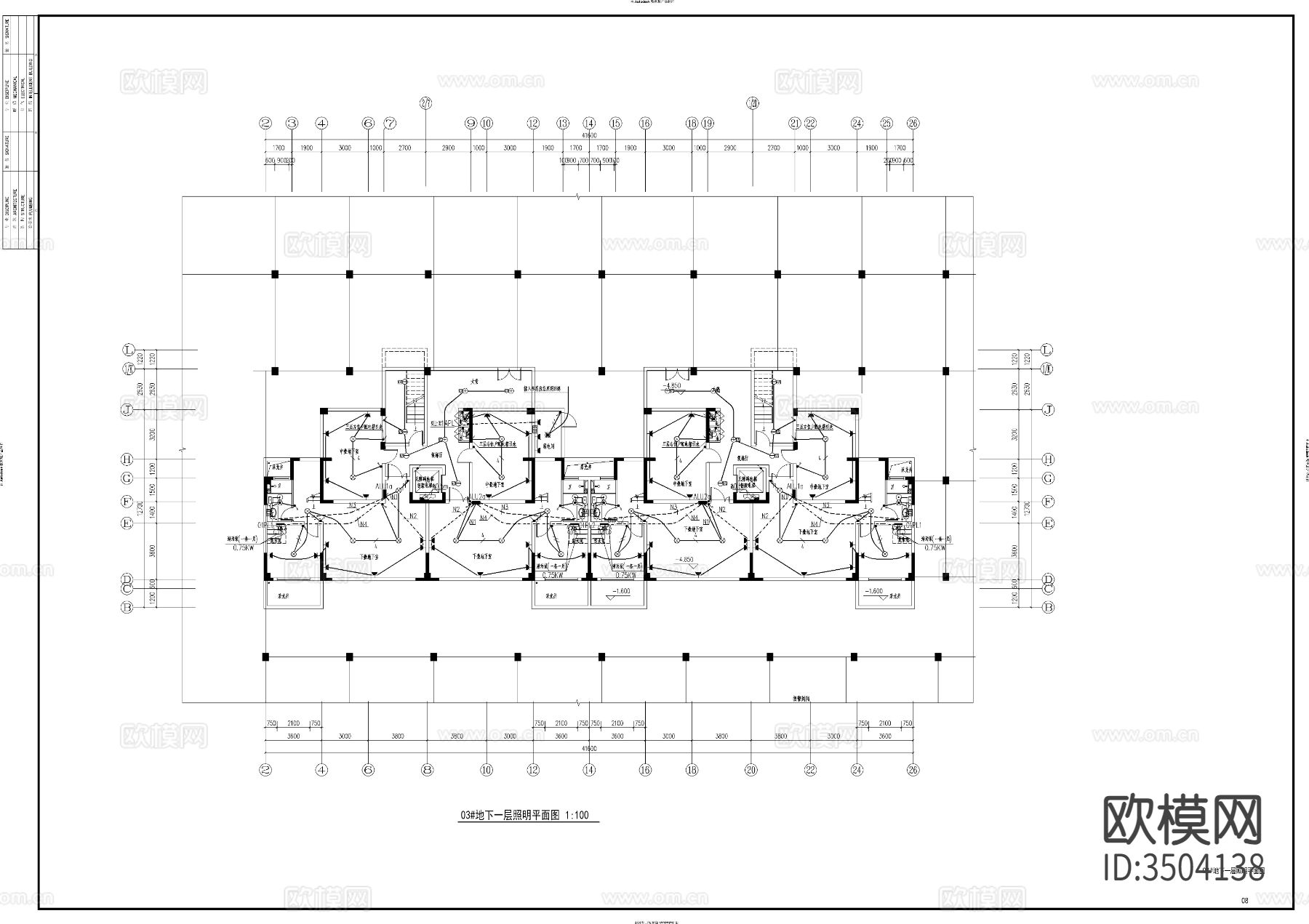 住宅建筑两单元电气cad施工图下载（渲染图3）