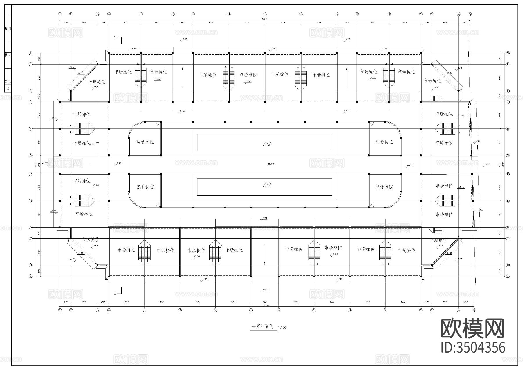 农贸市场建筑平面图cad施工图下载（渲染图9）