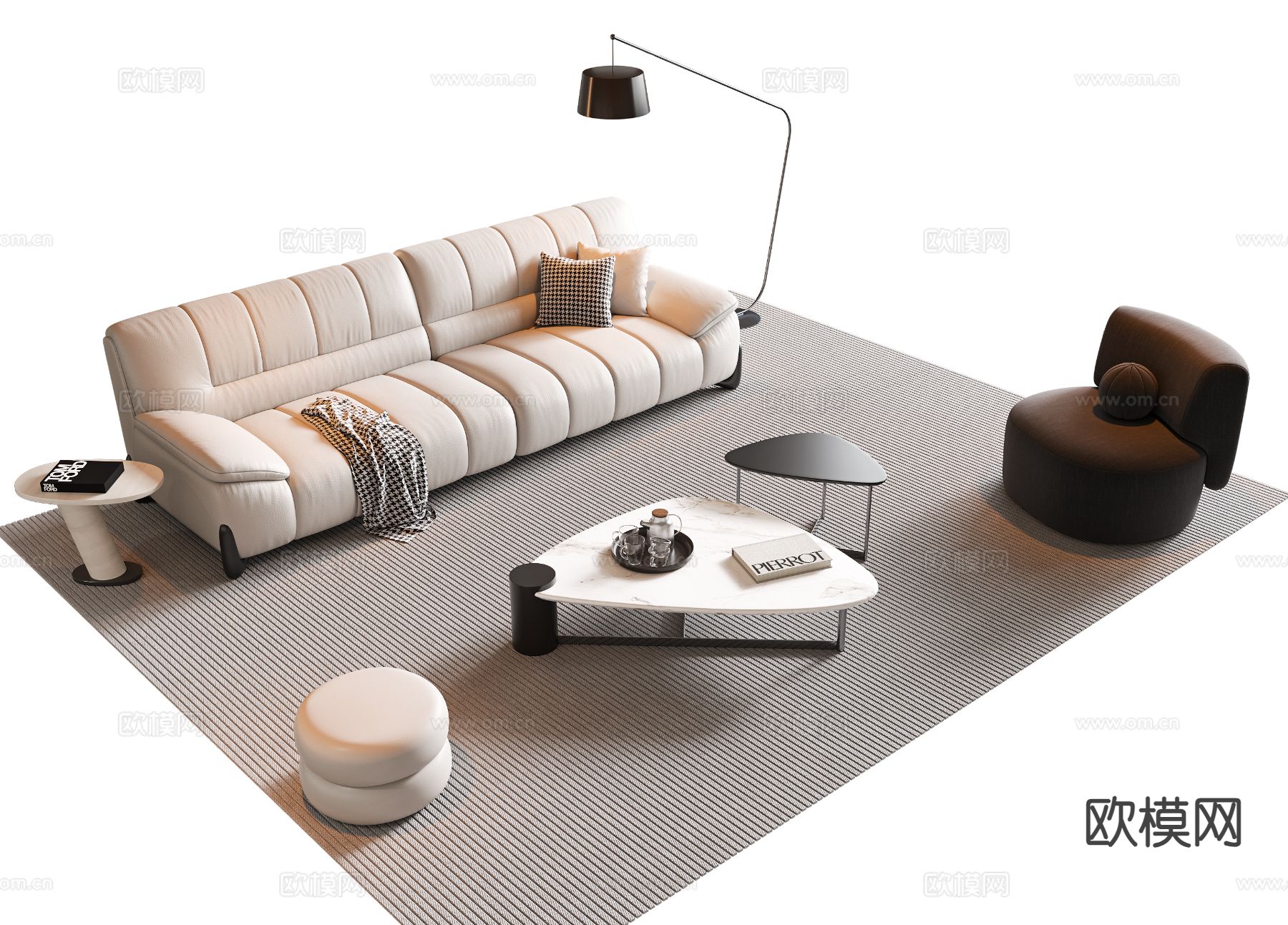 侘寂风沙发 组合沙发3d模型下载（渲染图1）