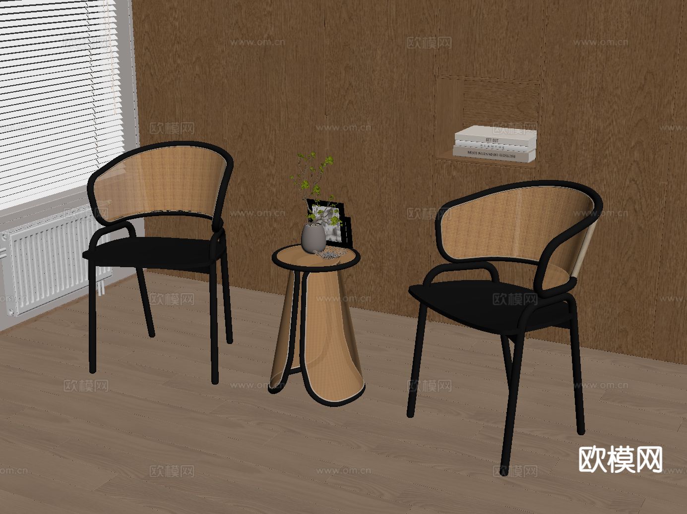 中古风休闲椅su模型下载（渲染图1）