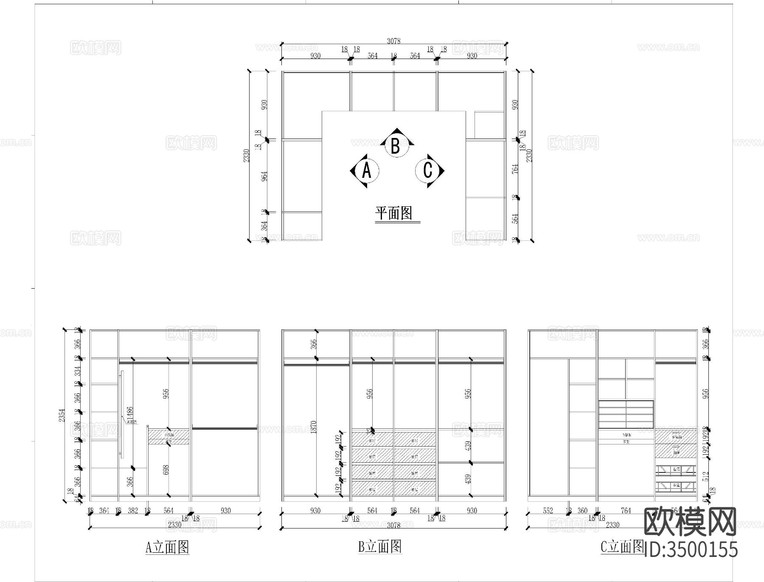 衣帽間CAD施工圖下載(渲染圖2)