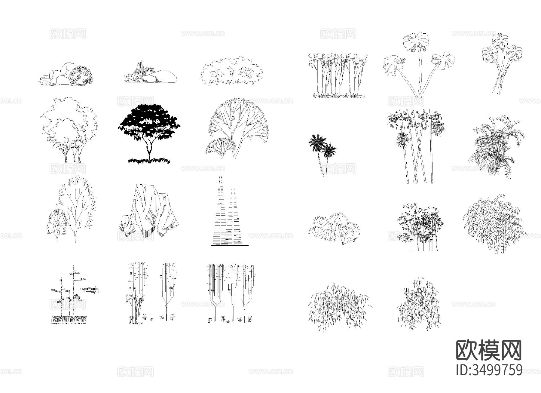 树木立面cad图库下载（渲染图2）