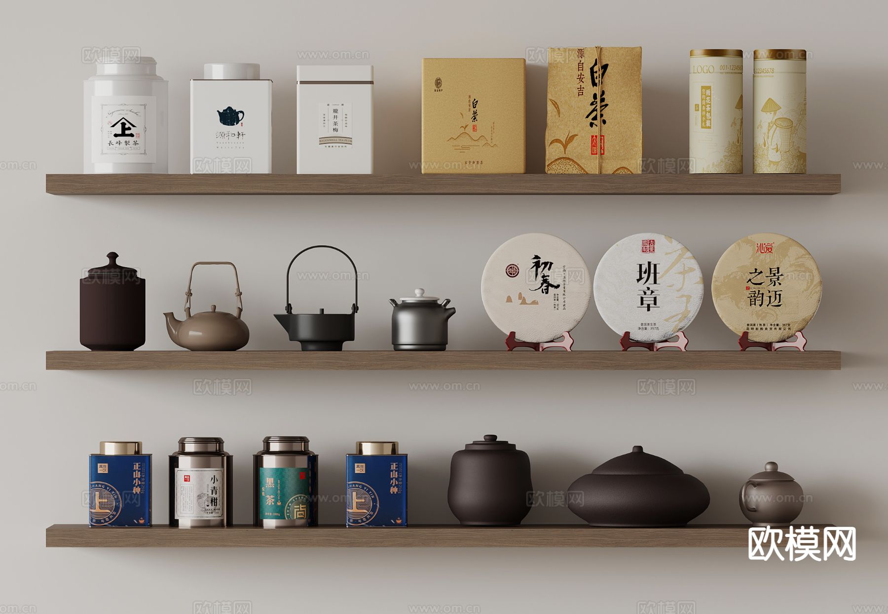 茶叶 茶饼 茶具su模型下载（渲染图2）