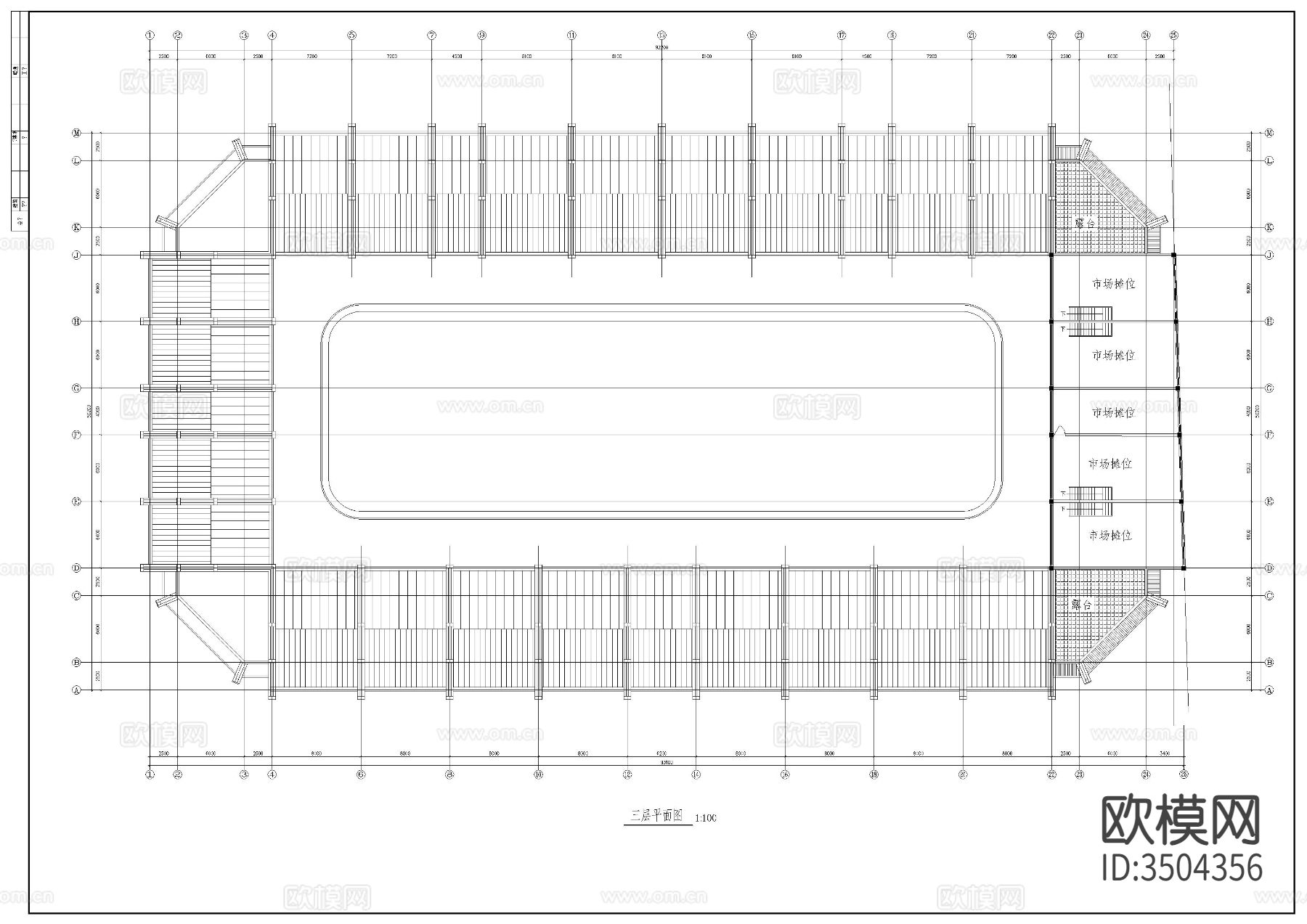 农贸市场建筑平面图cad施工图下载（渲染图3）