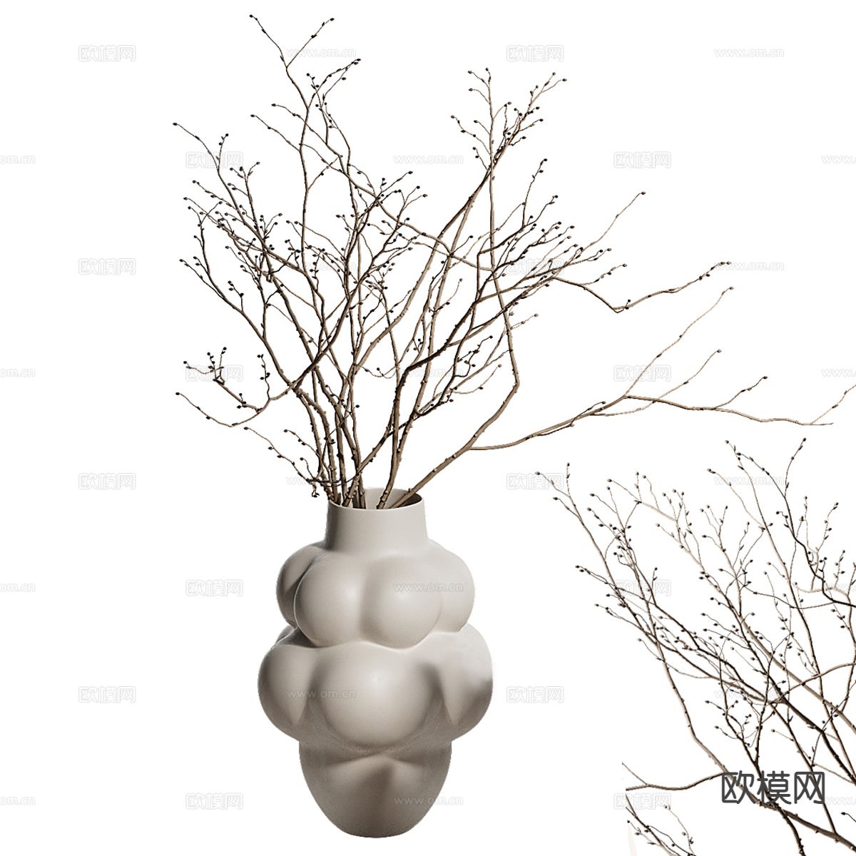 花瓶 花艺摆件 干支 插花3d模型下载（渲染图1）