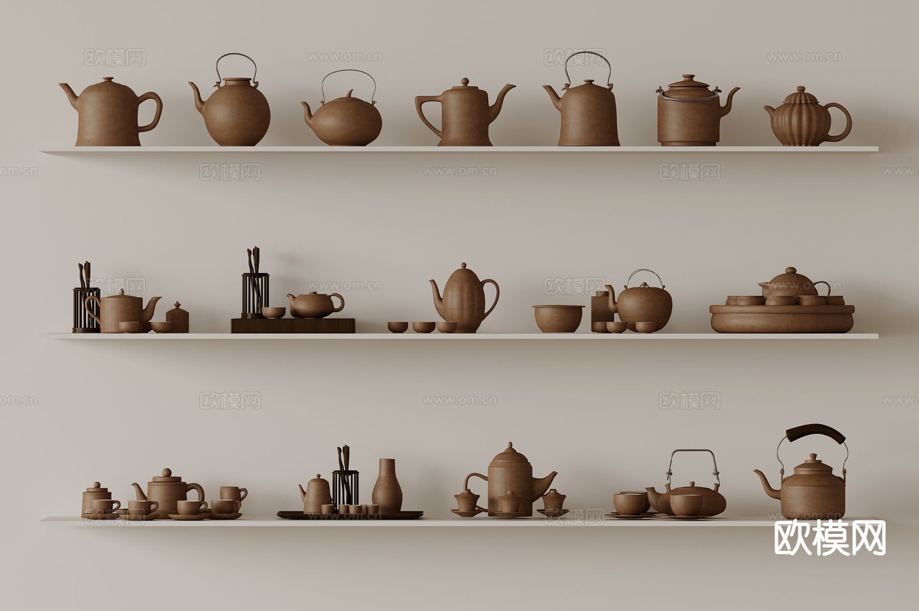 新中式茶具 茶壶 茶杯su模型下载（渲染图2）