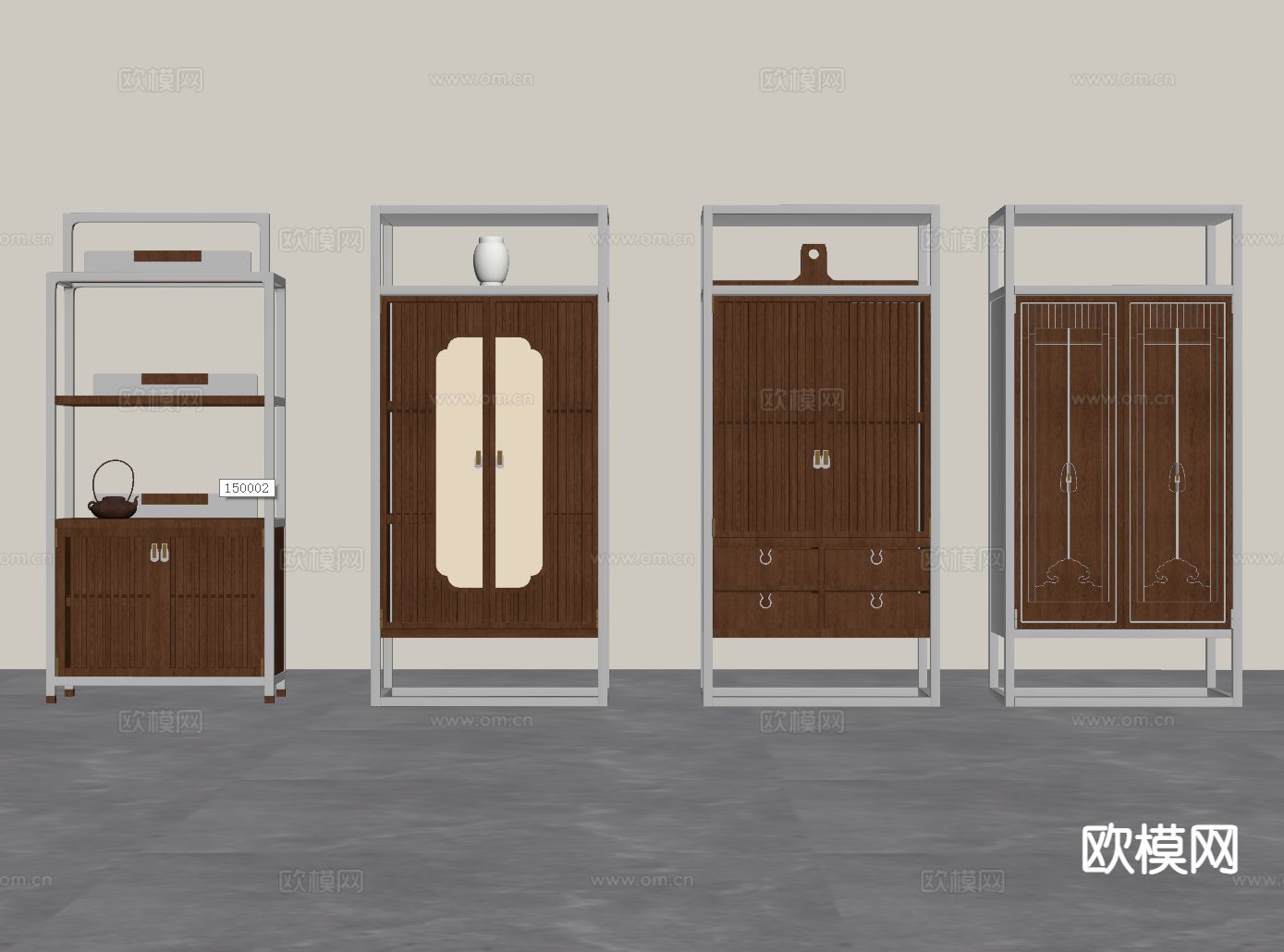 新中式博古架su模型下载（渲染图1）