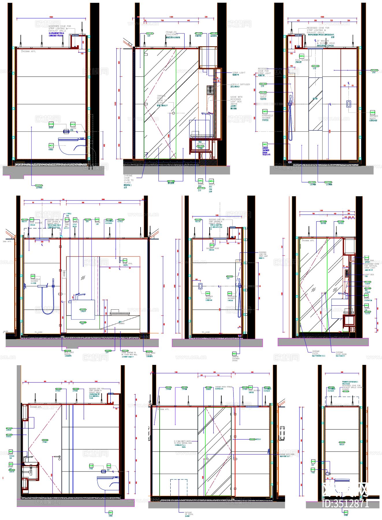 酒店卫生间 卫生间 公共卫生间 工装卫生间 卫生间装修 cad施工图下载（渲染图3）