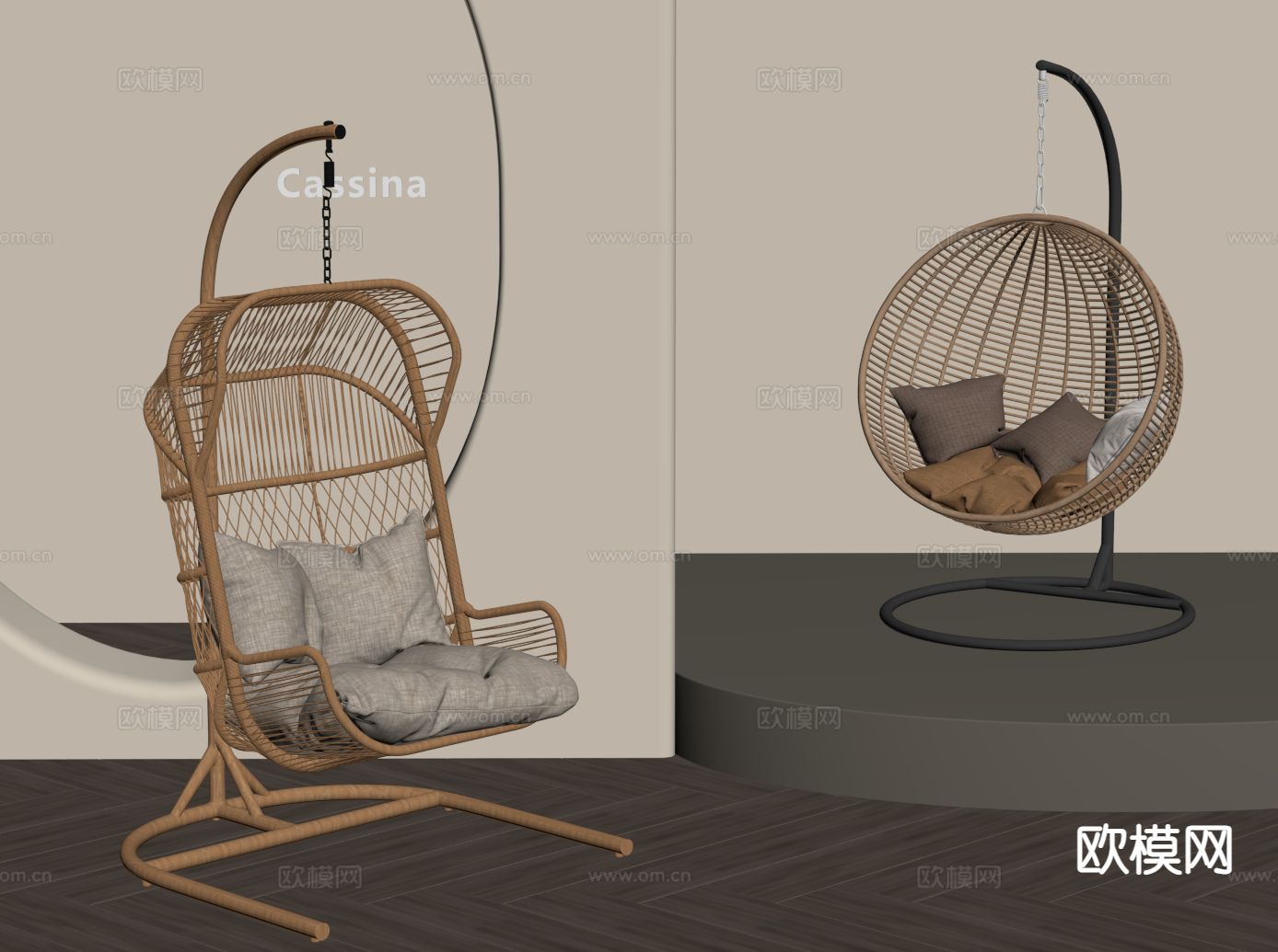 现代吊椅 秋千椅su模型下载（渲染图1）