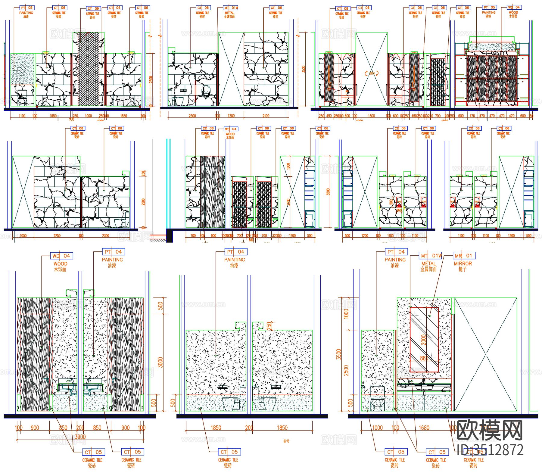 酒店卫生间 卫生间 公共卫生间 工装卫生间 卫生间装修cad施工图下载（渲染图1）