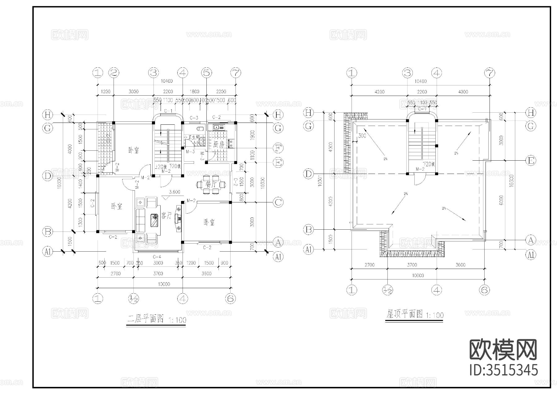 两层别墅建施图cad施工图下载（渲染图2）