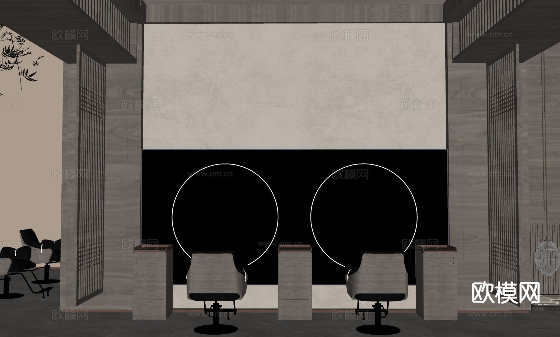 新中式美发店 头皮SPA店su模型下载（渲染图1）