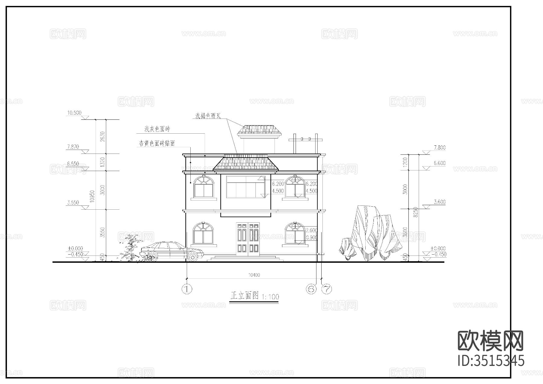 两层别墅建施图cad施工图下载（渲染图3）