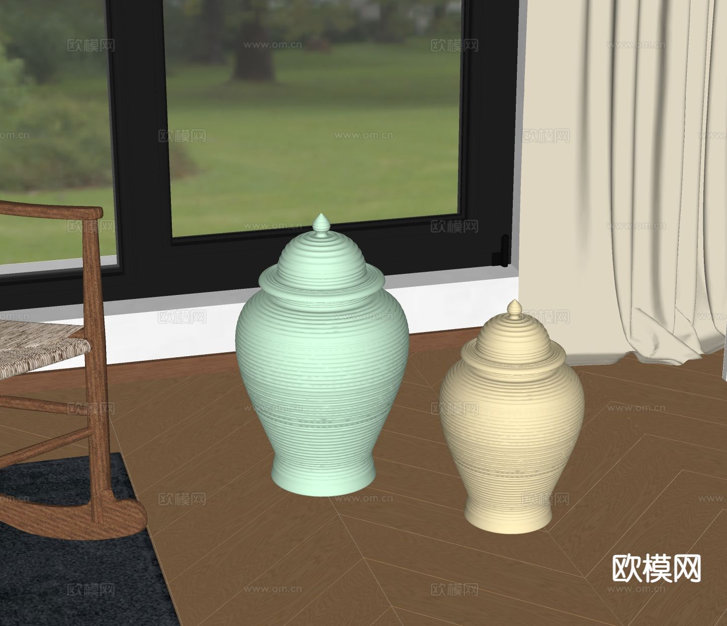 新中式陶瓷器 将军罐 陶罐su模型下载（渲染图1）