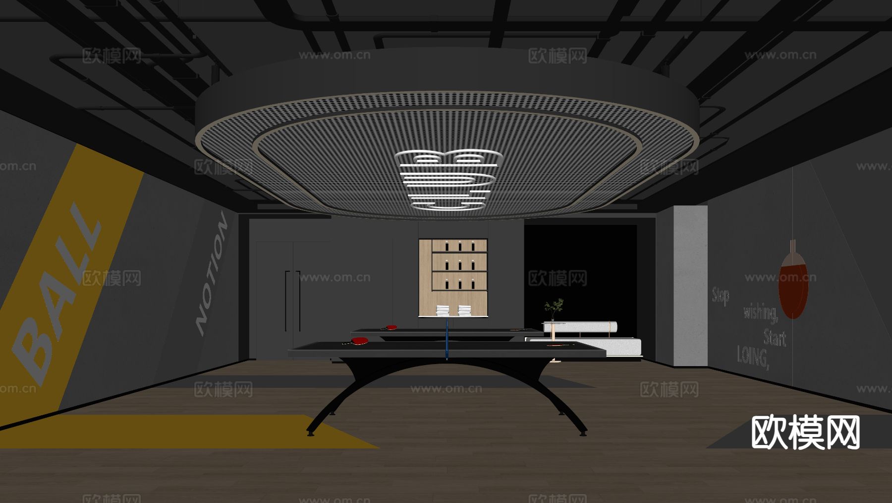现代活动室 乒乓球室su模型下载（渲染图1）