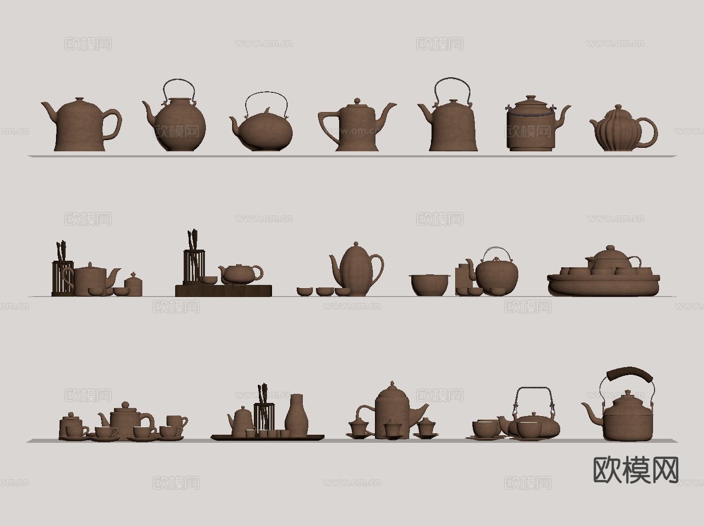 新中式茶具 茶壶 茶杯su模型下载（渲染图1）