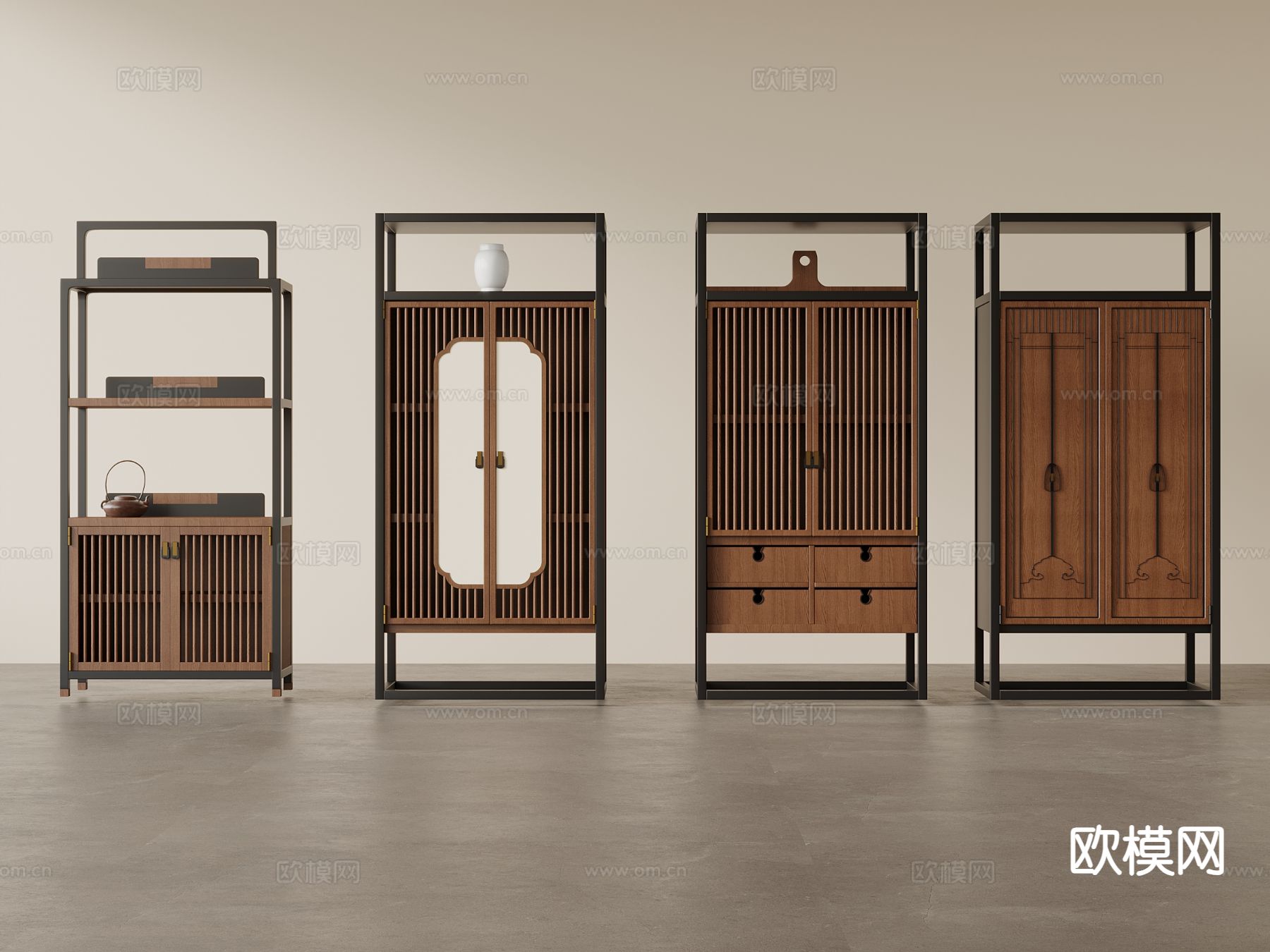 新中式博古架su模型下载（渲染图2）