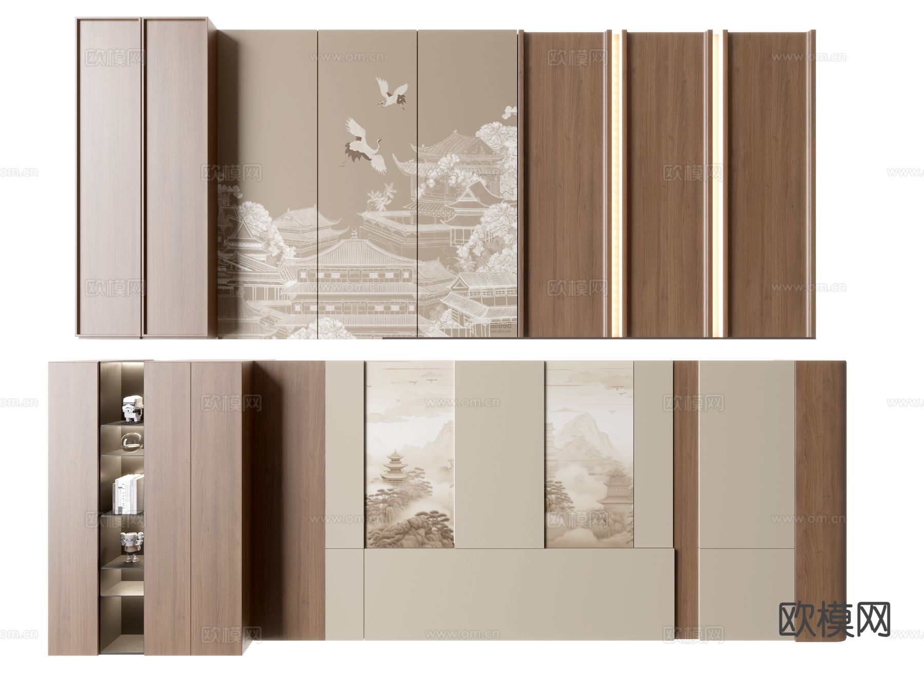 中古风沙发背景墙su模型下载（渲染图2）