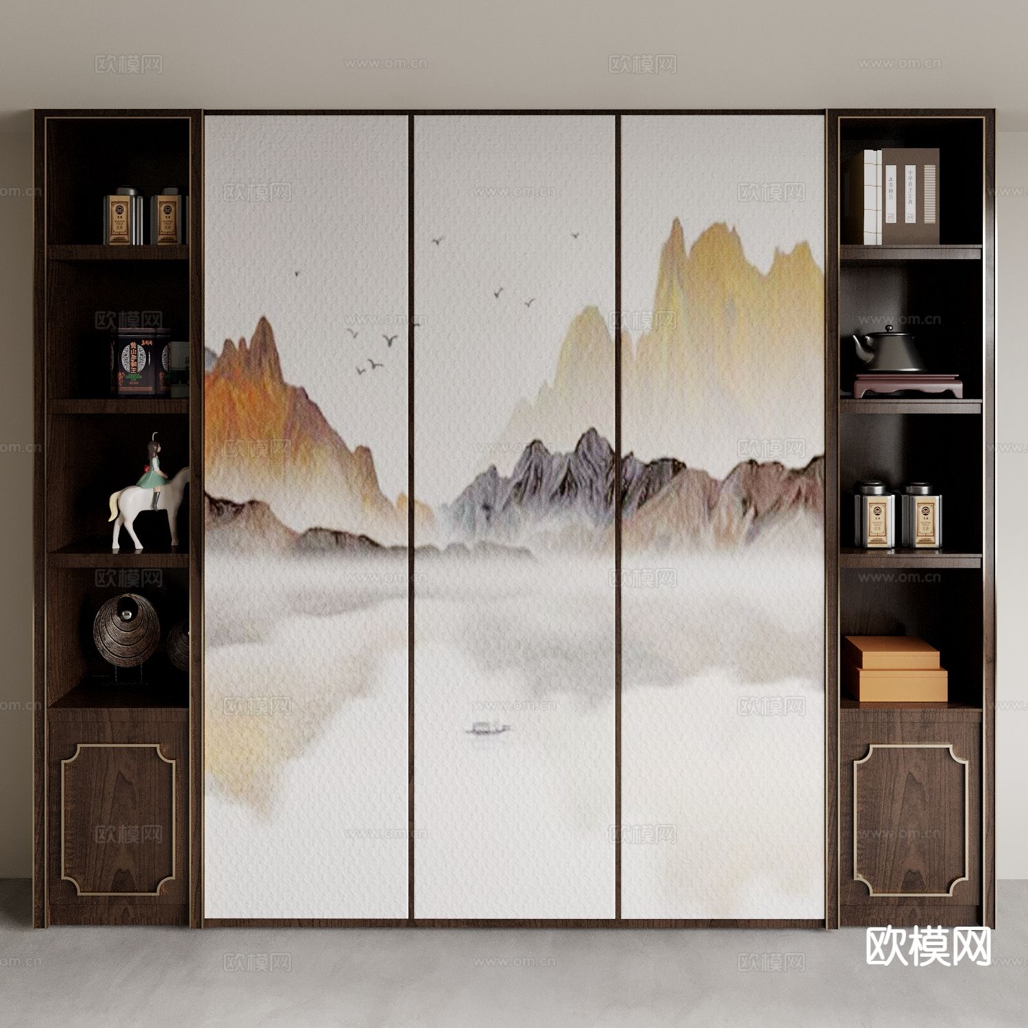 中式书柜 茶柜3d模型下载