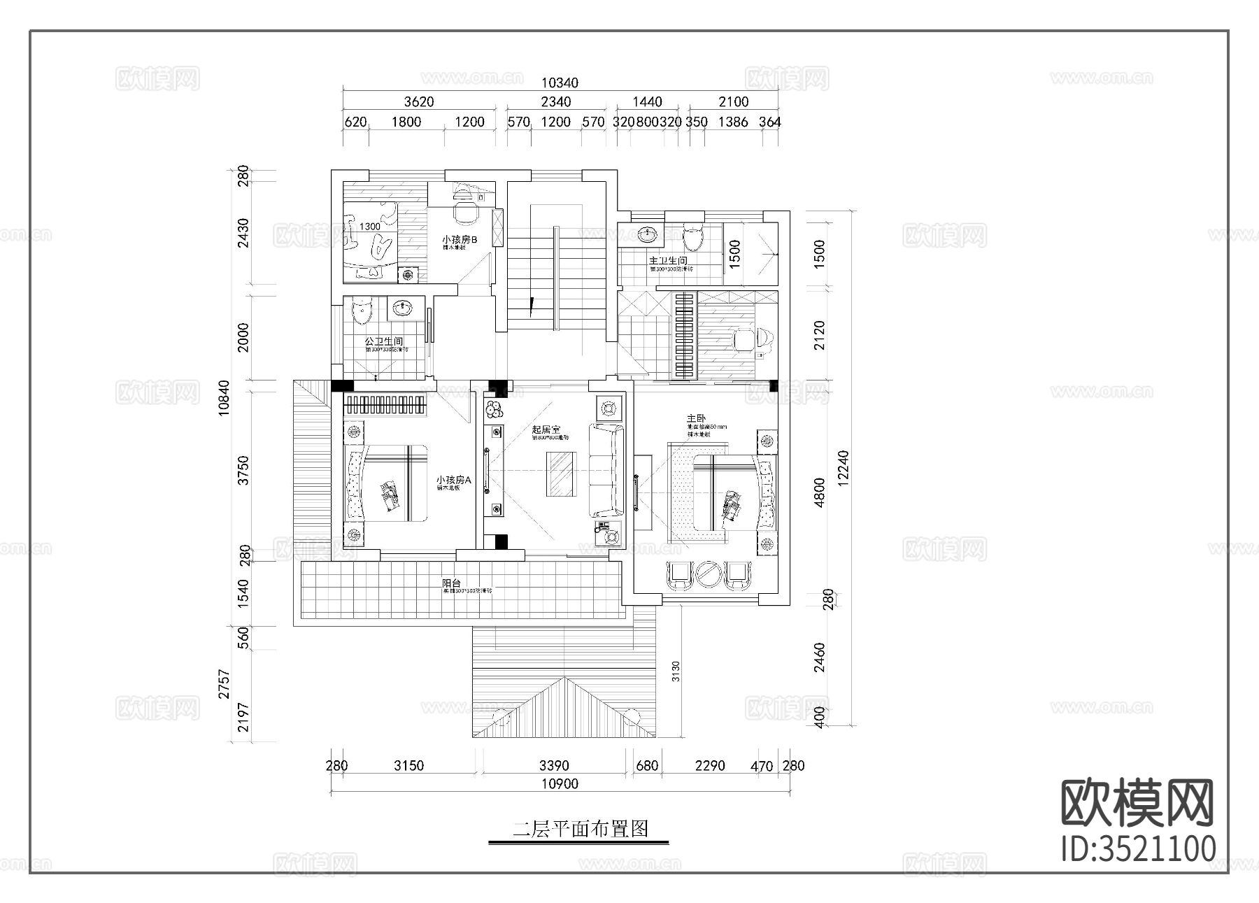 别墅装修cad施工图下载（渲染图4）