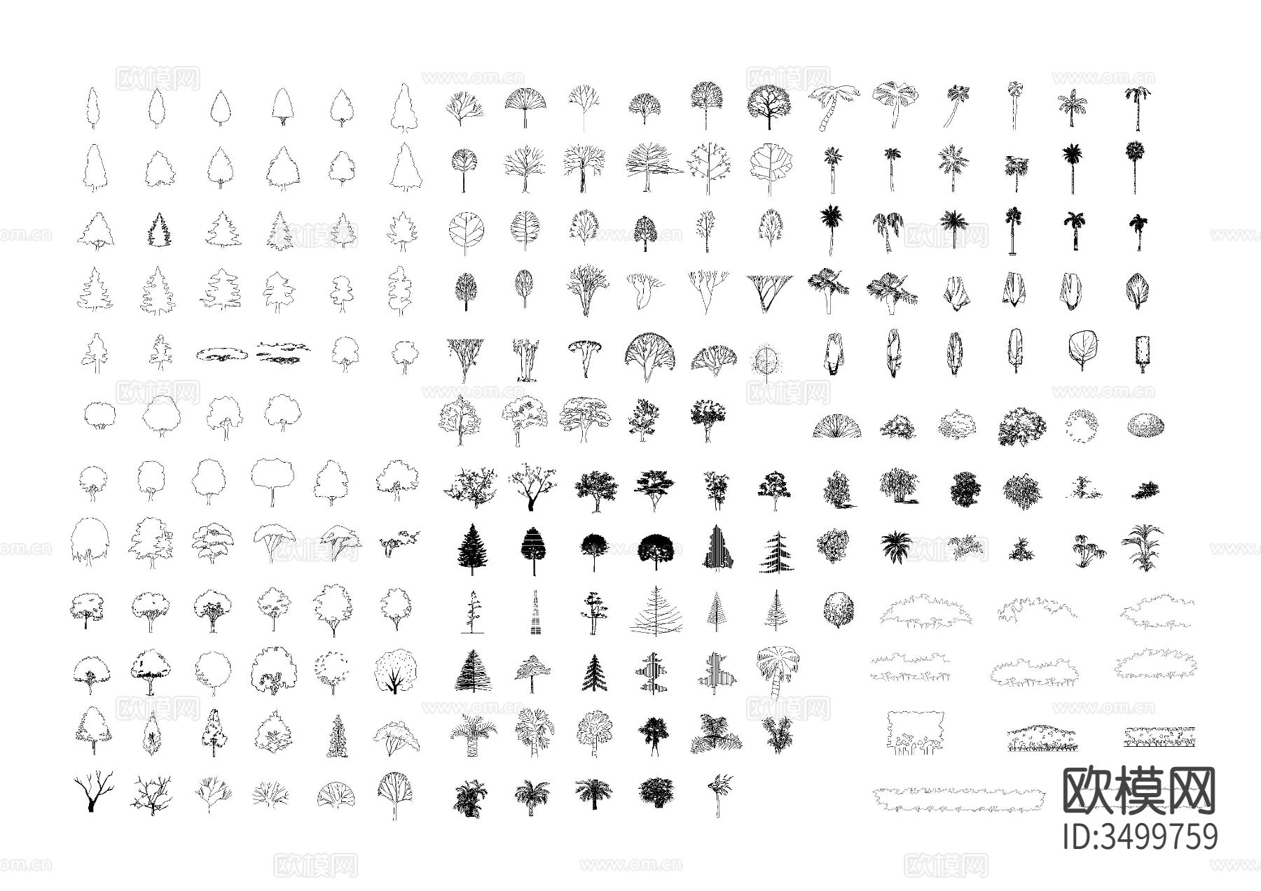 树木立面cad图库下载（渲染图1）