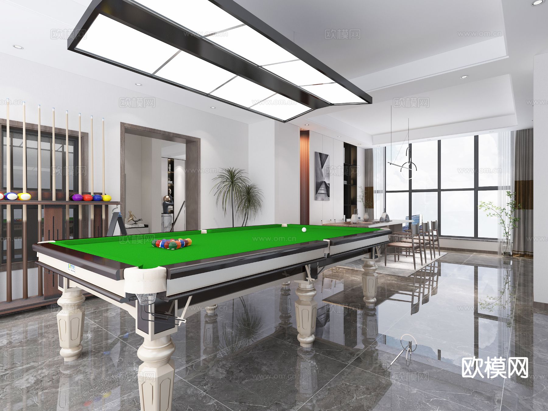 现代台球室3d模型下载