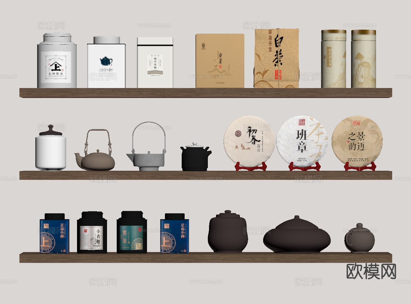 茶叶 茶饼 茶具su模型下载（渲染图1）