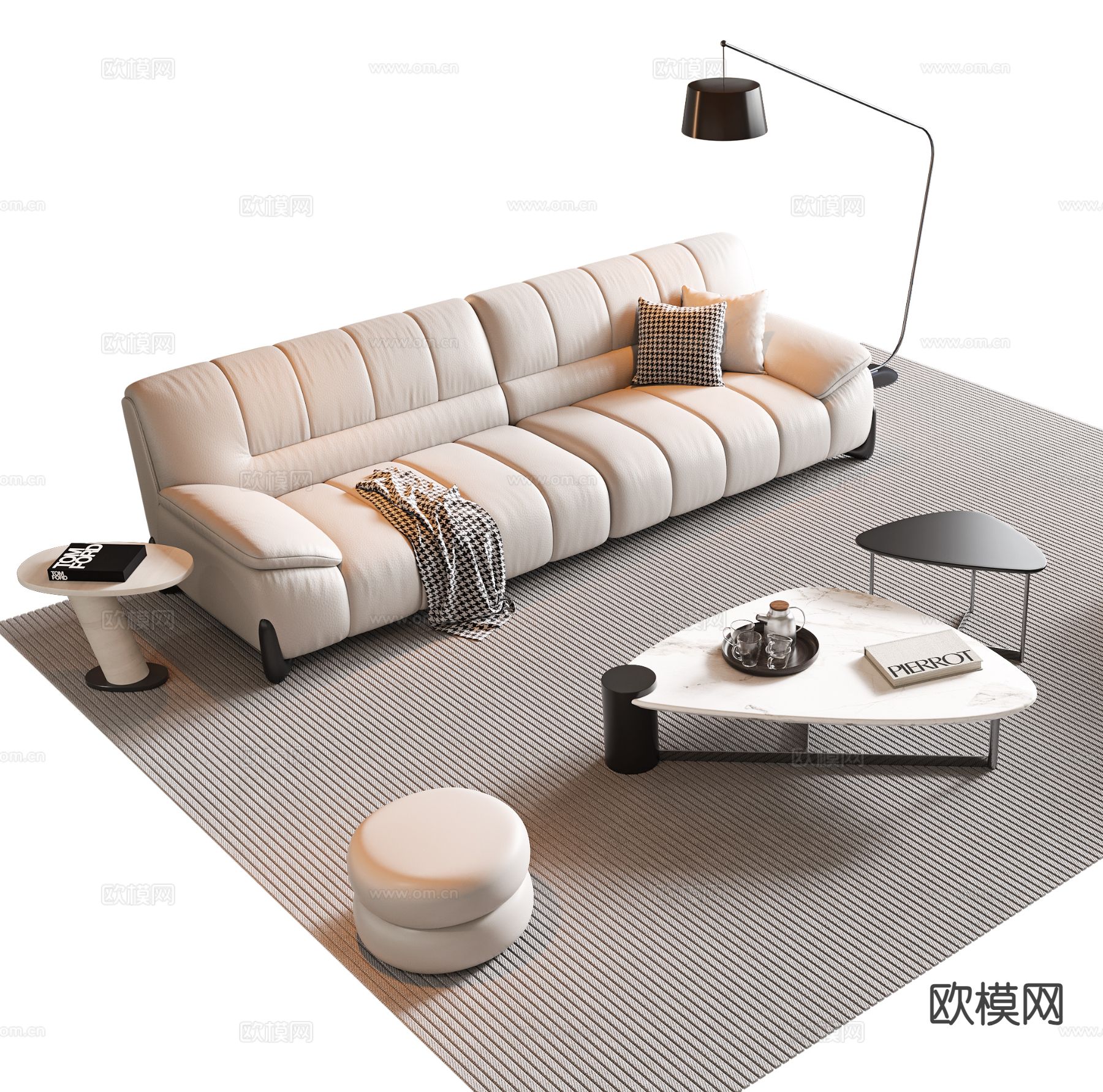 侘寂风沙发 组合沙发3d模型下载（渲染图2）