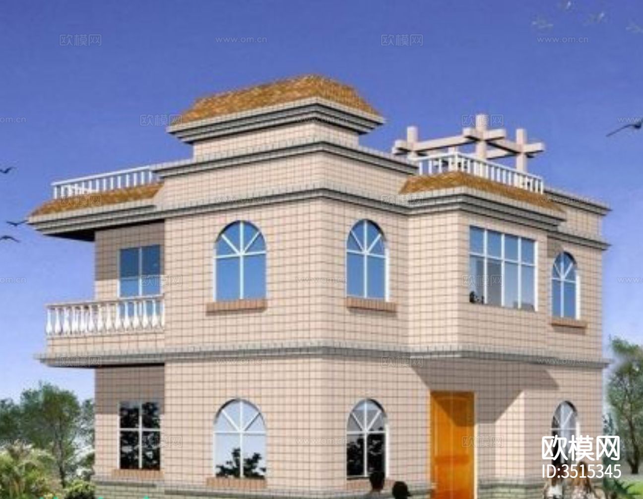 两层别墅建施图cad施工图下载（渲染图6）