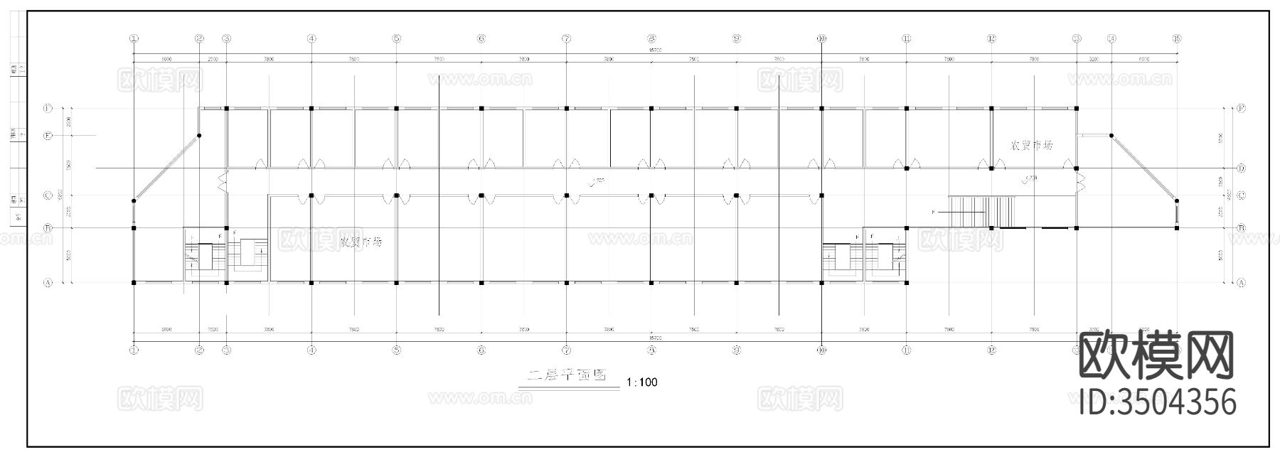农贸市场建筑平面图cad施工图下载（渲染图4）
