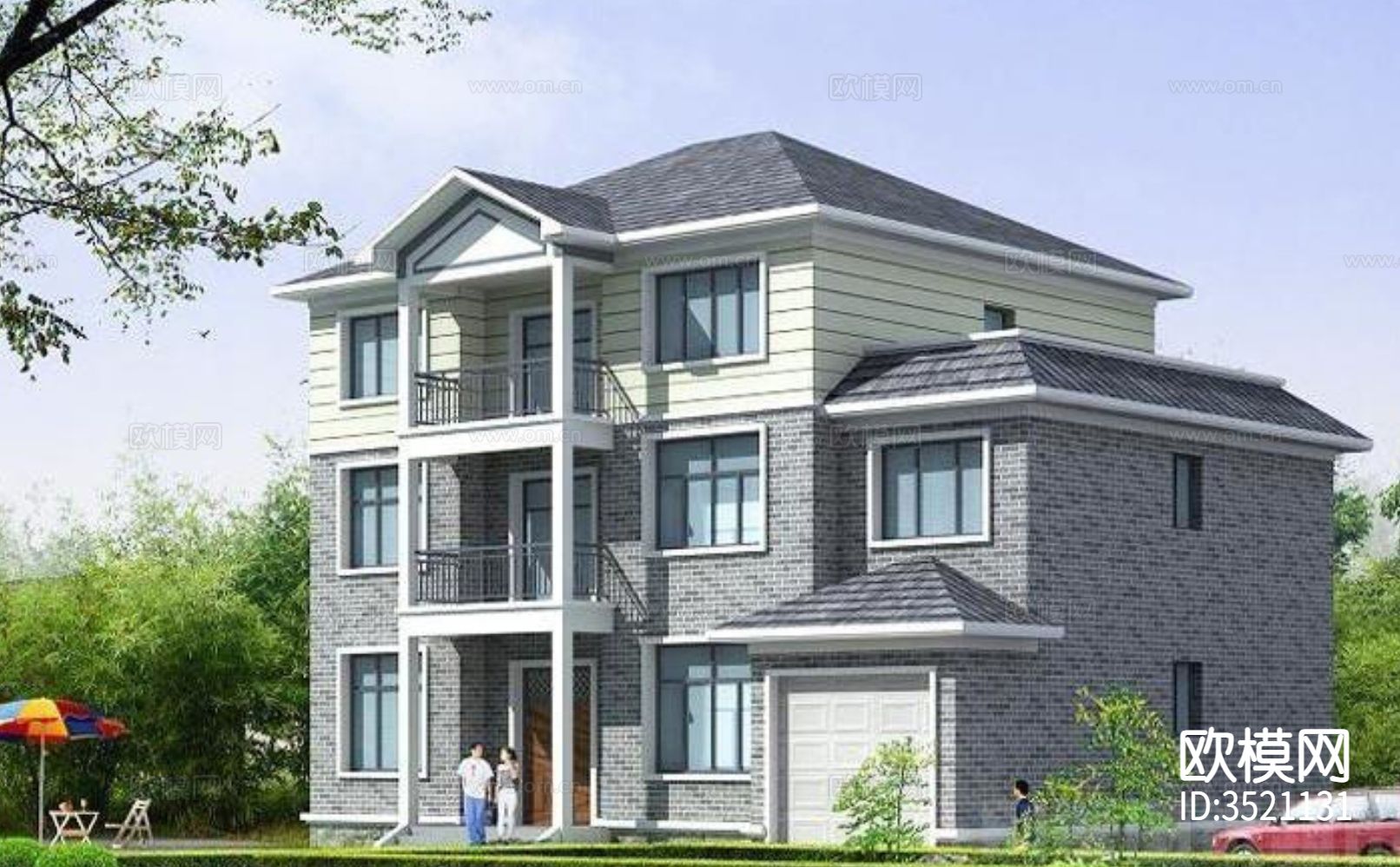 三层别墅cad施工图下载（渲染图1）