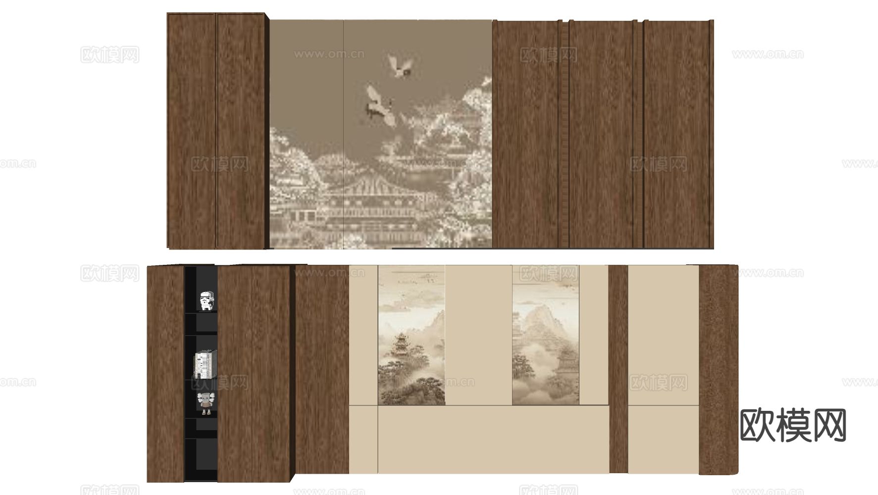 中古风沙发背景墙su模型下载（渲染图1）