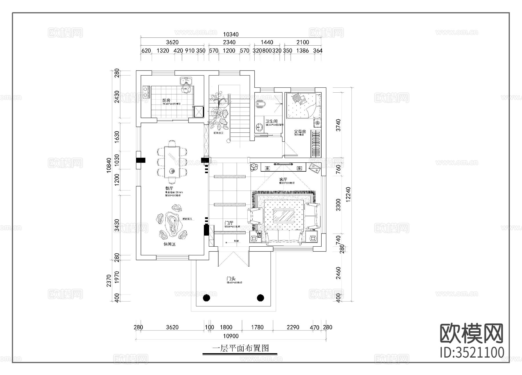 别墅装修cad施工图下载（渲染图3）