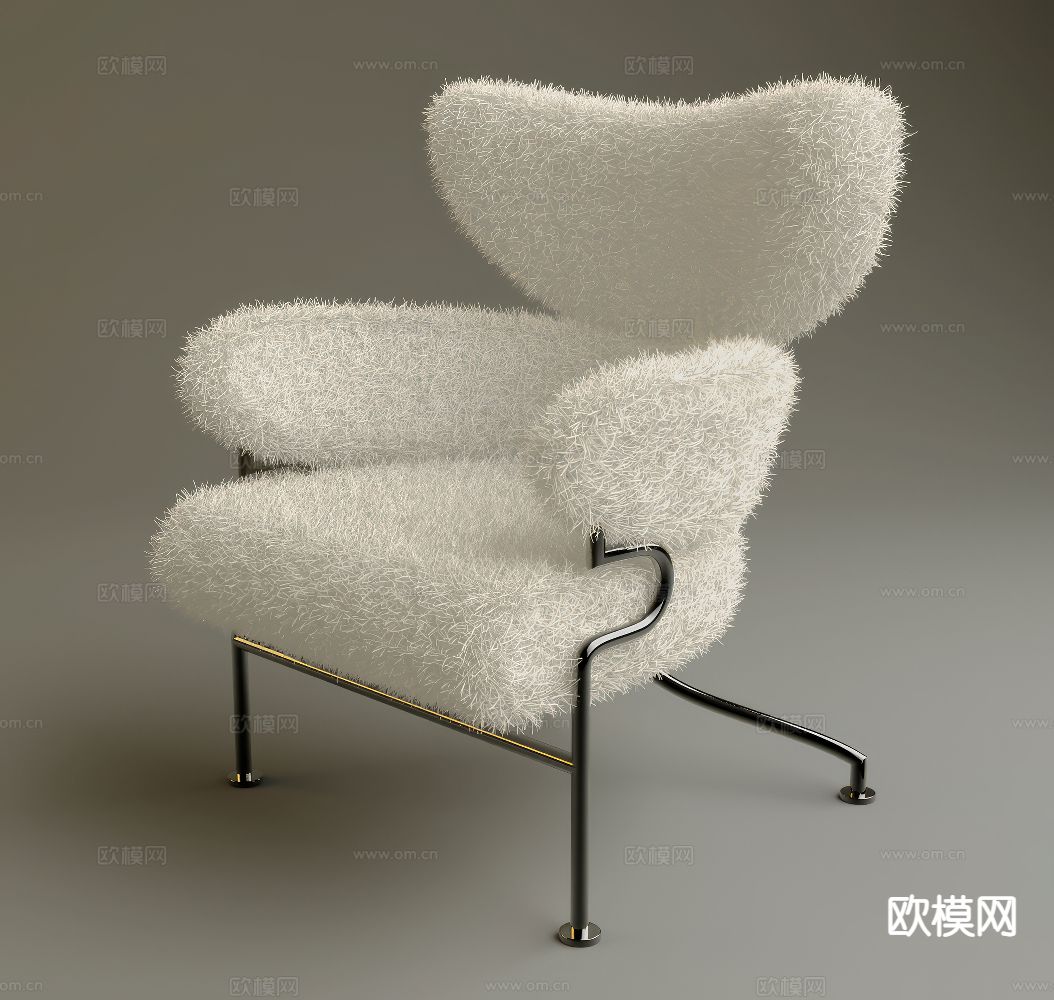 奶油风毛绒椅 休闲椅3d模型下载