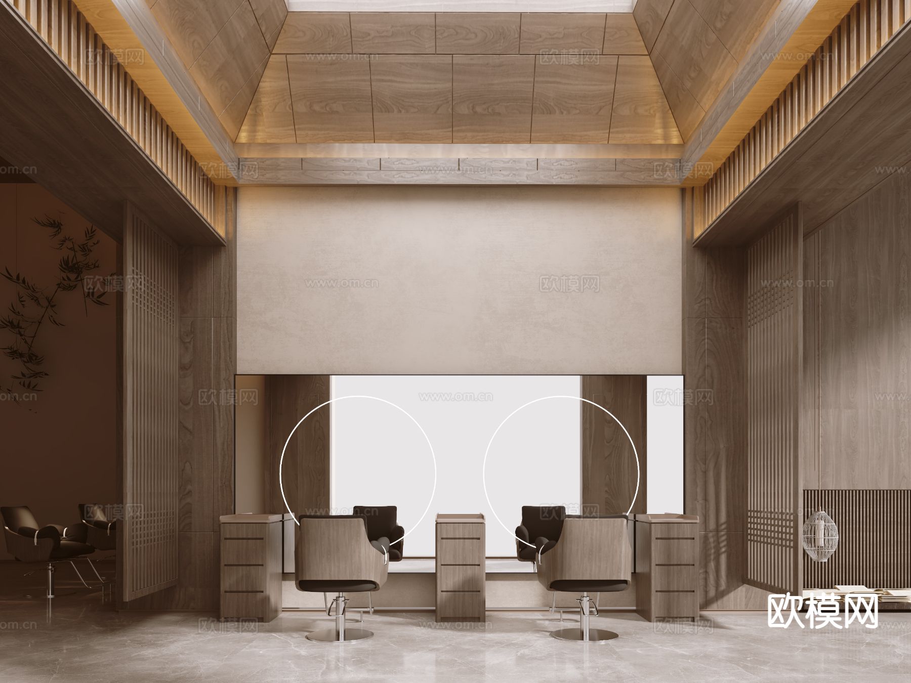 新中式美发店 头皮SPA店su模型下载（渲染图2）