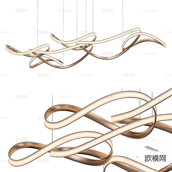 轻奢吊灯 曲线吊灯3d模型下载(渲染图2)