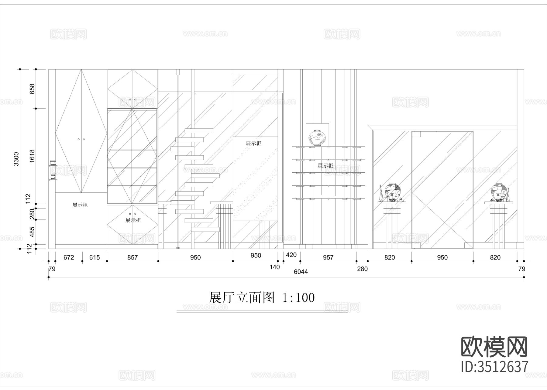950㎡玉器珠宝展厅cad施工图下载（渲染图2）