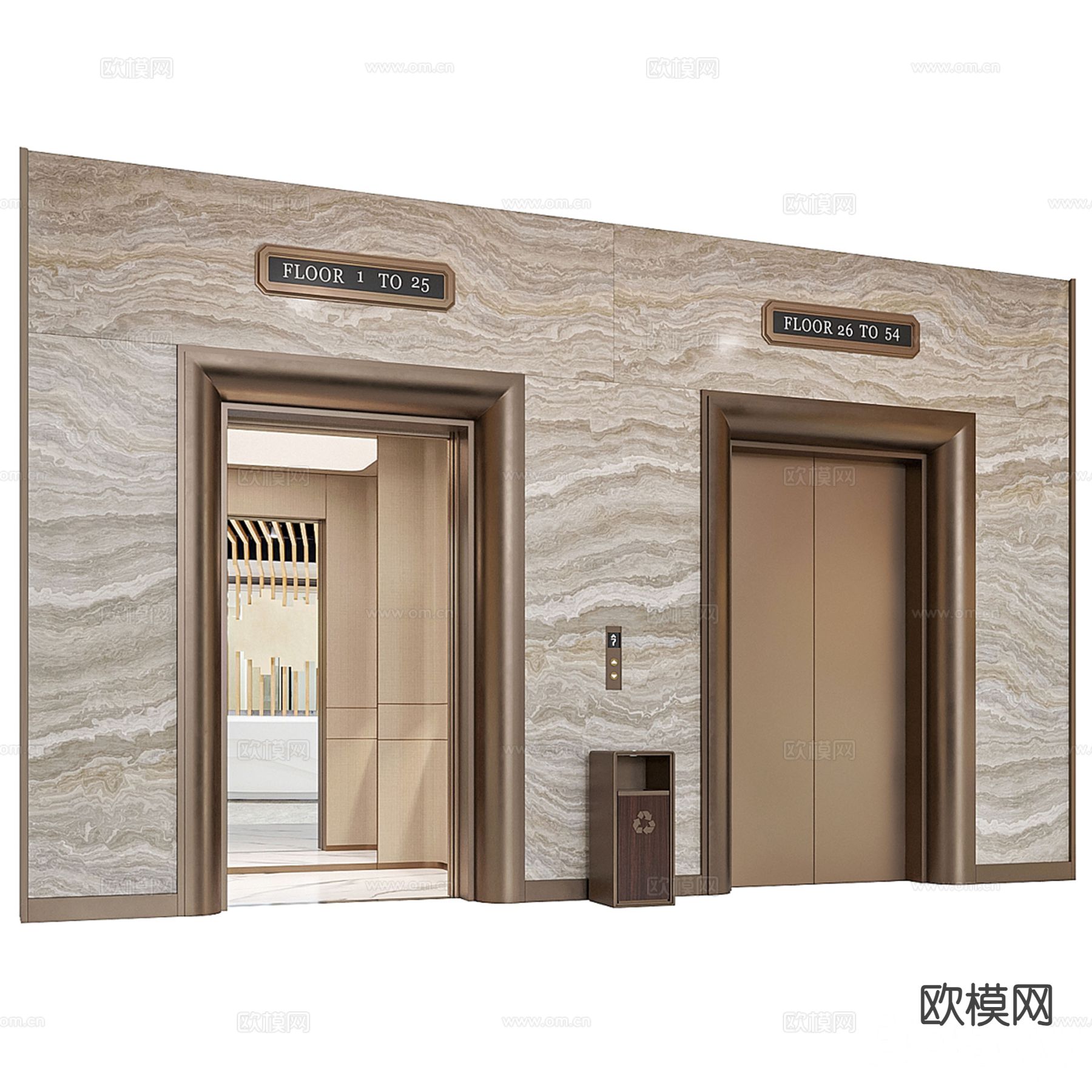 轻奢电梯间 电梯厅3d模型下载