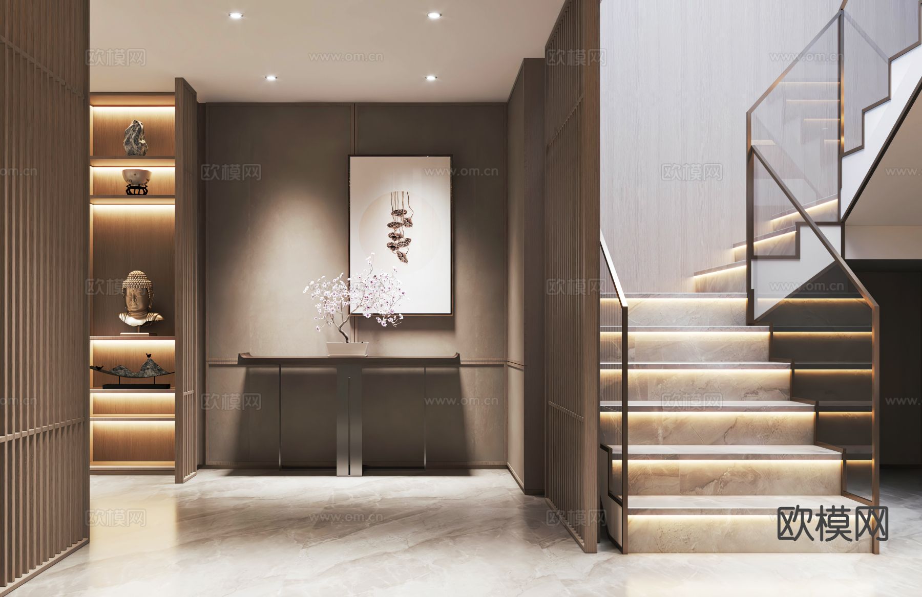 新中式 玄关过道 楼梯间3d模型下载