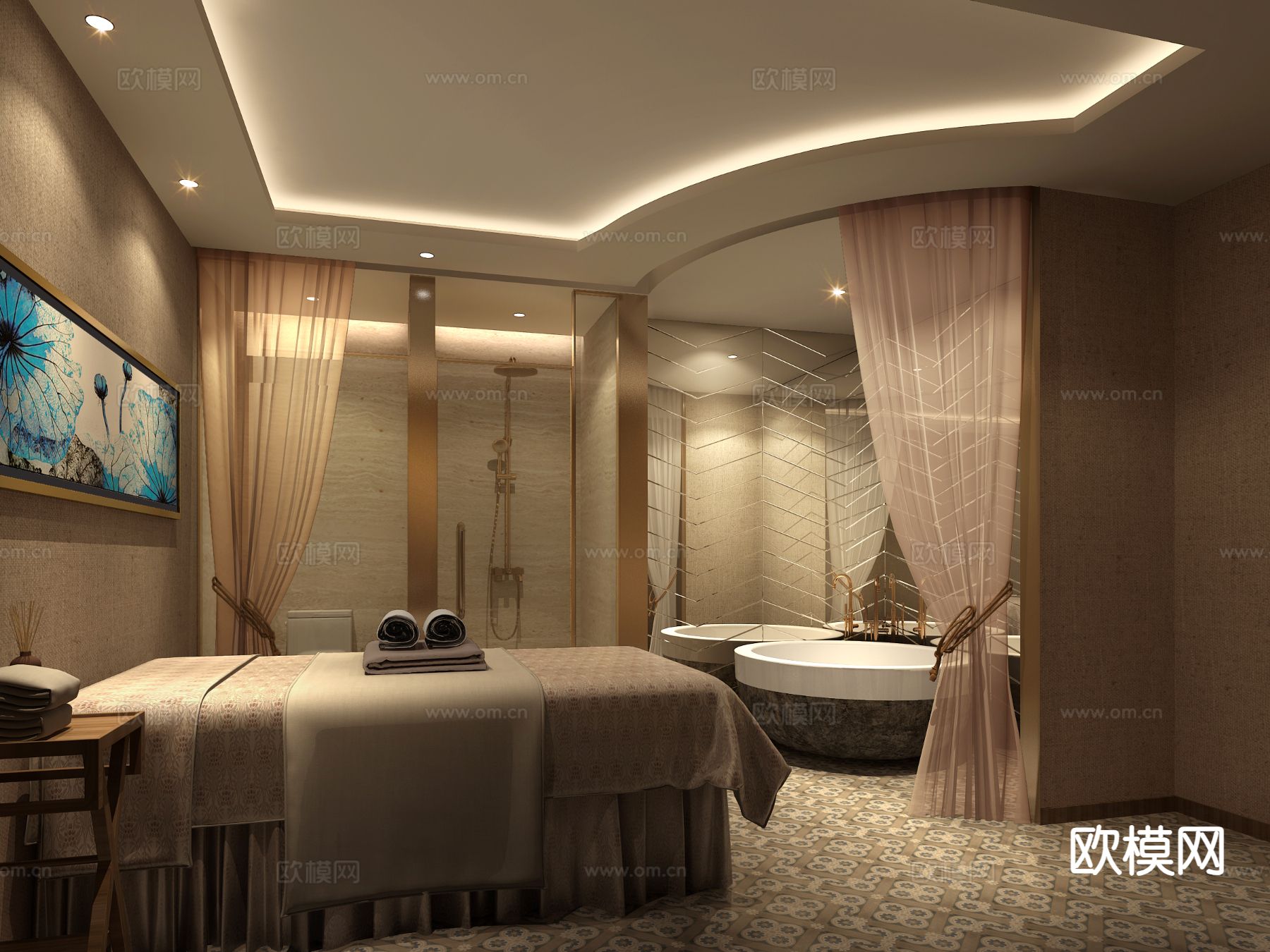 新中式SPA 美容院 护理房3d模型下载