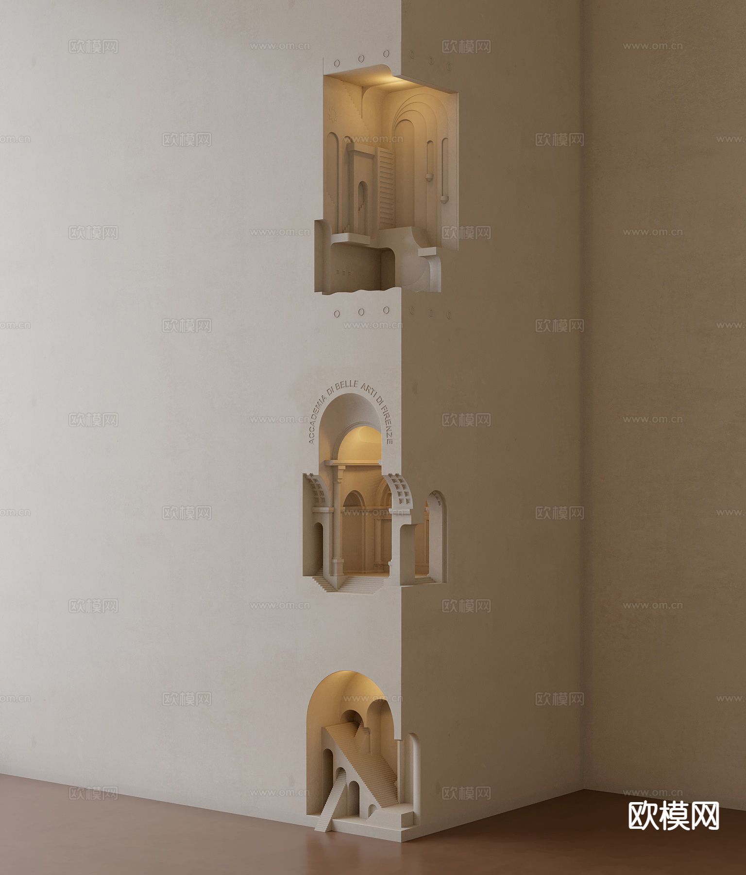 奶油风石膏壁灯su模型下载（渲染图2）