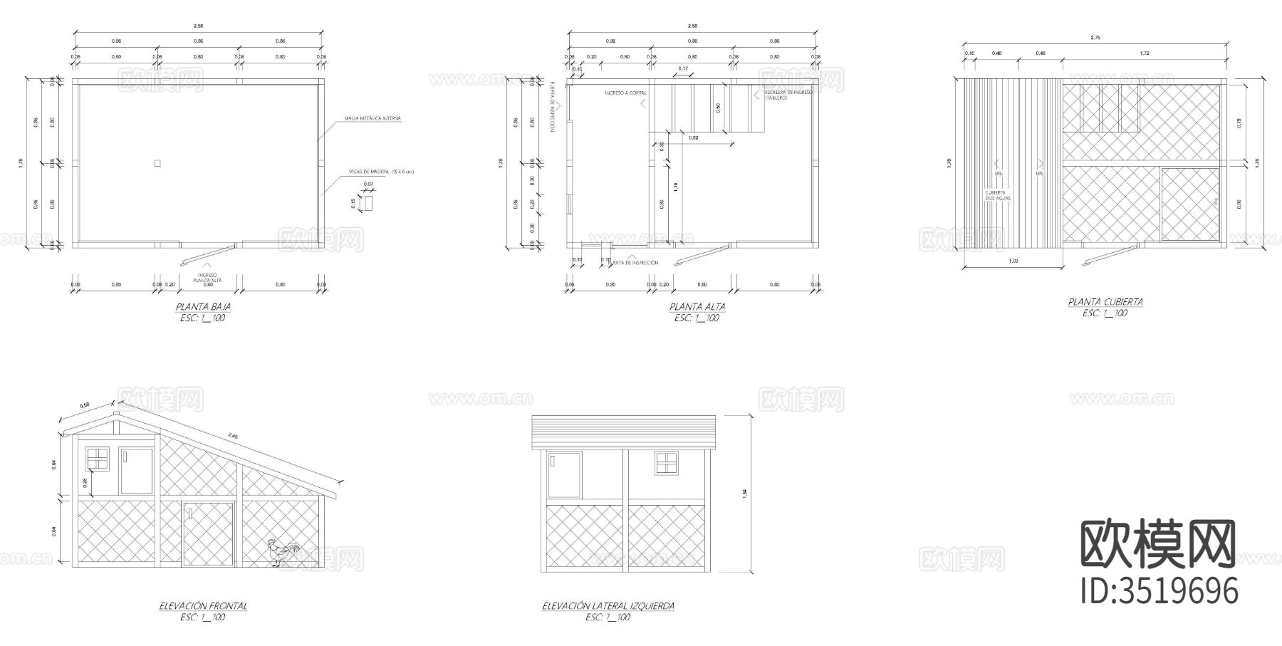 鸡舍CAD大样图下载（渲染图3）