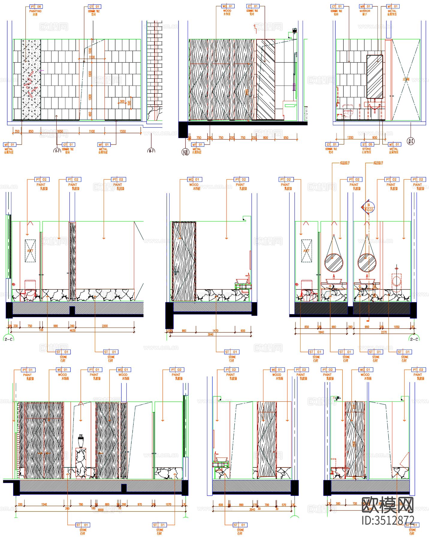 酒店卫生间 卫生间 公共卫生间 工装卫生间 卫生间装修cad施工图下载（渲染图3）