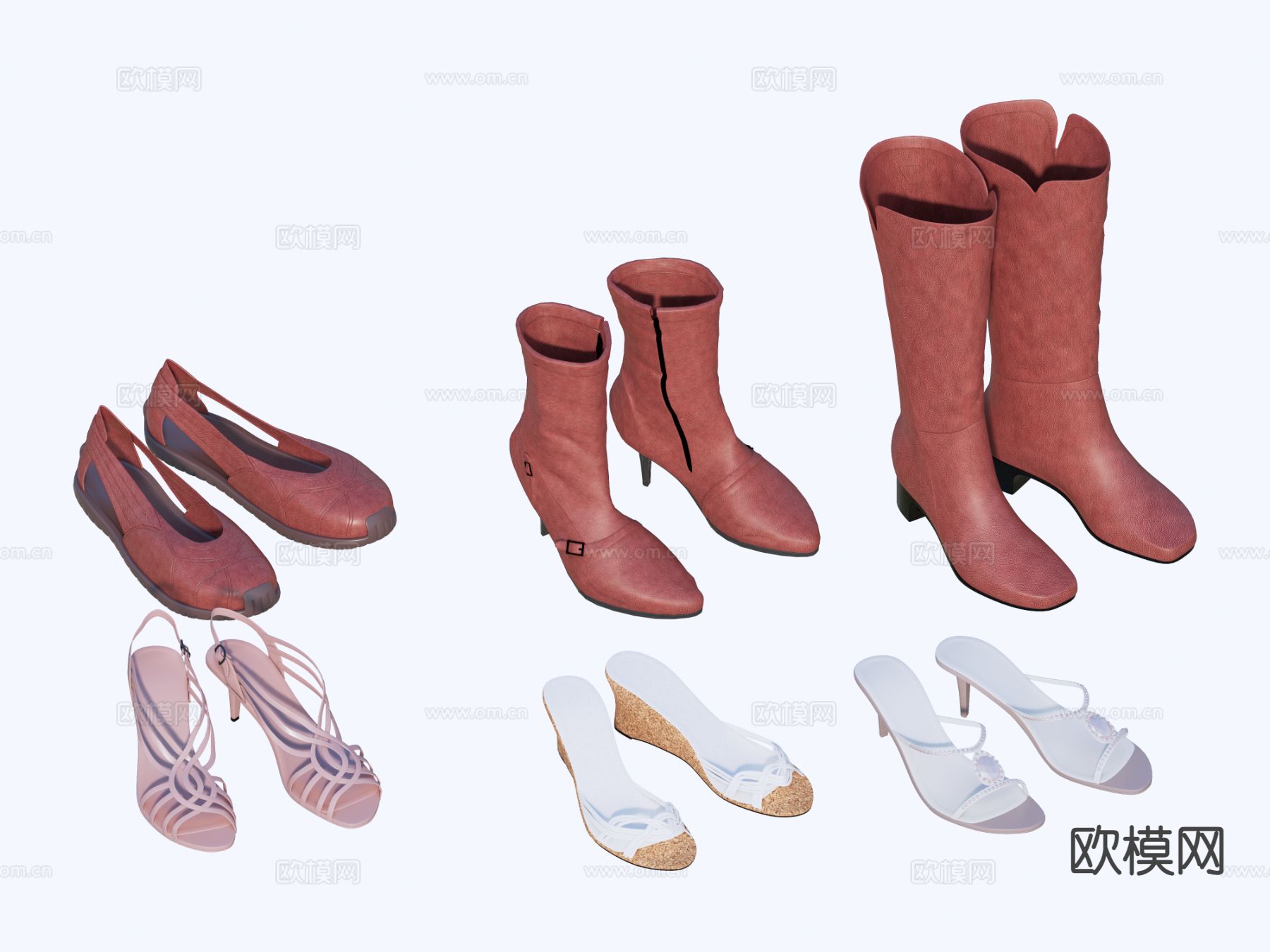 女士高跟鞋 凉鞋 靴子 平底鞋su模型下载（渲染图2）