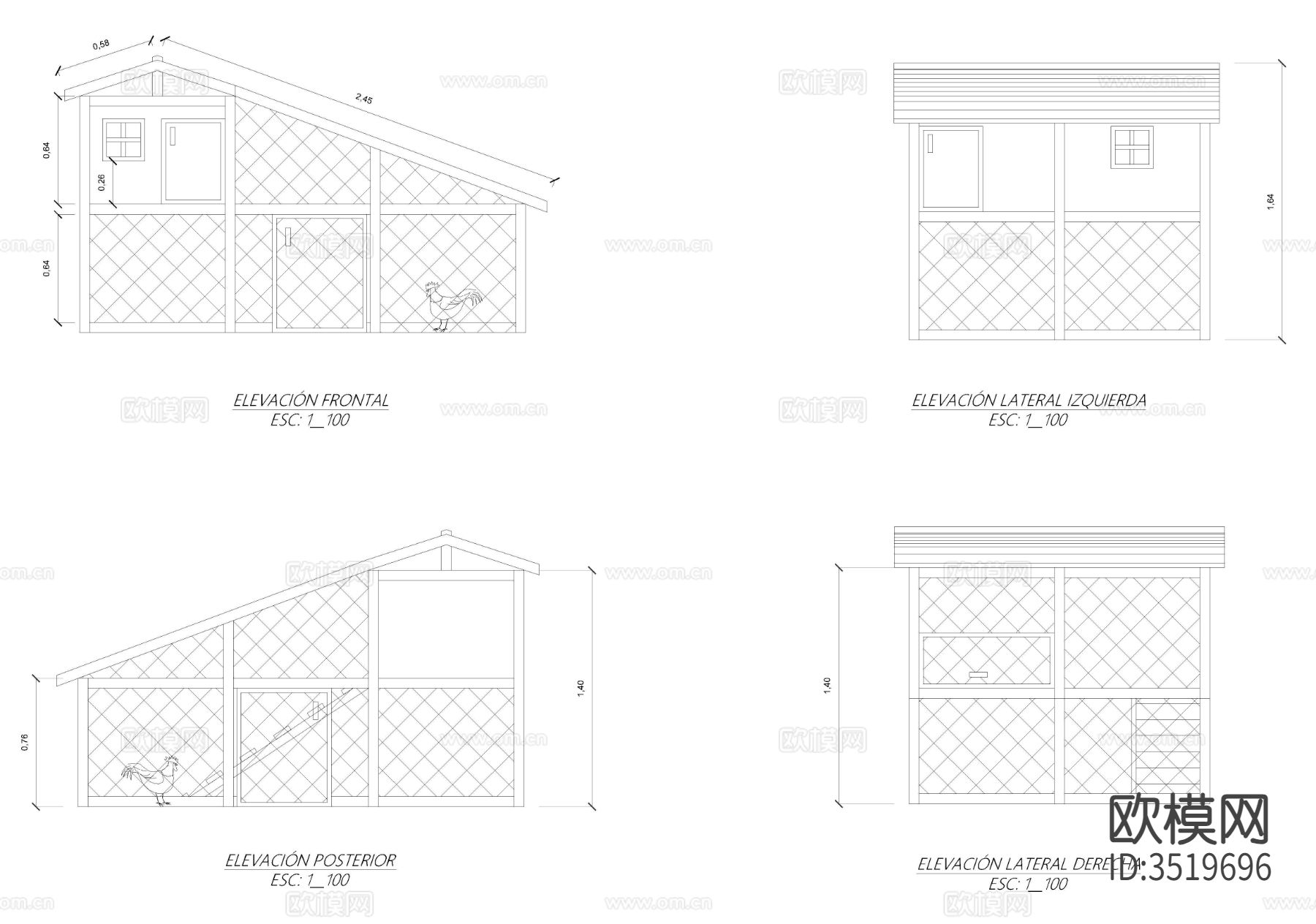 鸡舍CAD大样图下载（渲染图2）